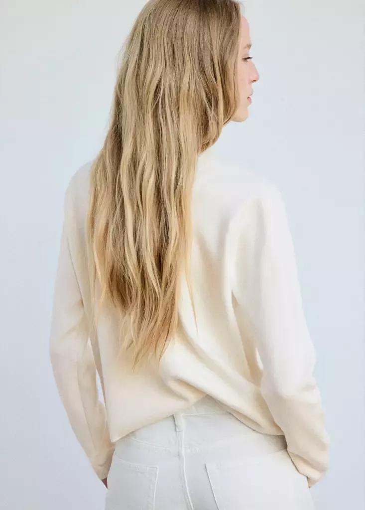 Beige Knitted Sweater With Perkins Neck, Light Beige, large image number 5