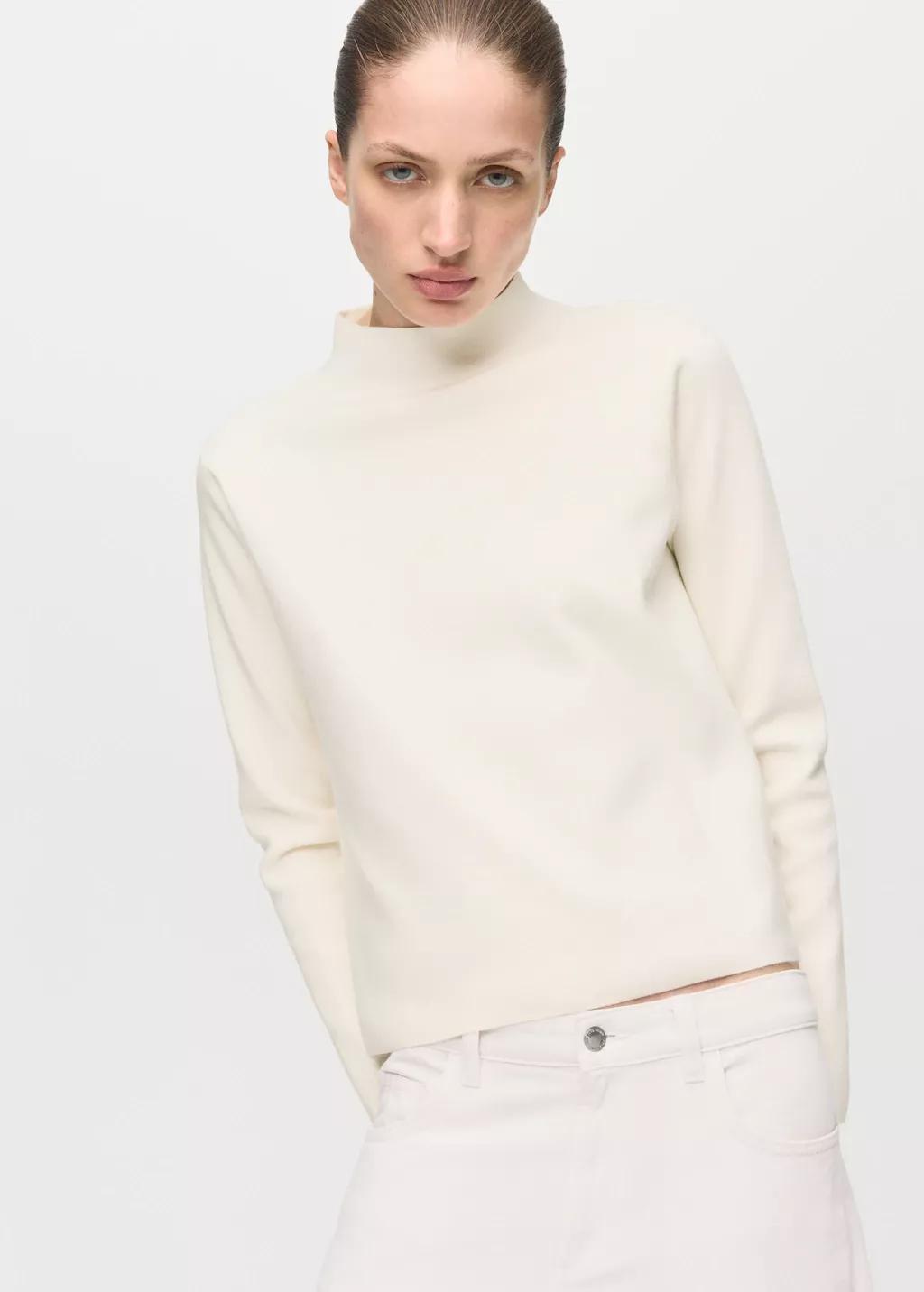 Beige Knitted Sweater With Perkins Neck, Light Beige, large image number 6