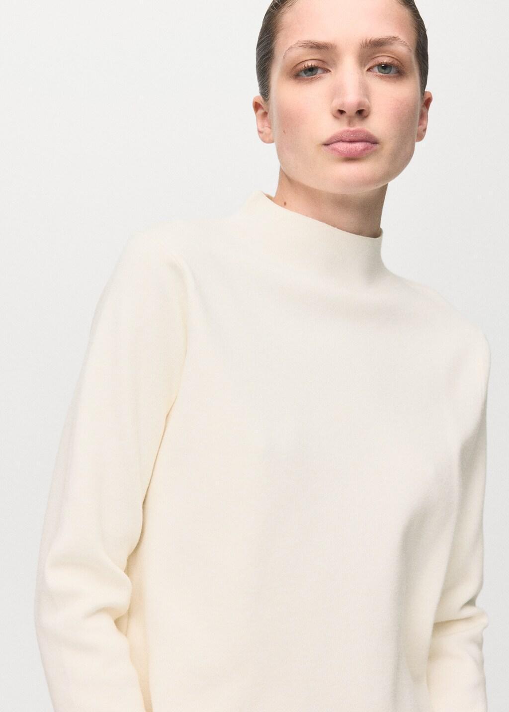 Beige Knitted Sweater With Perkins Neck, Light Beige, large image number 8