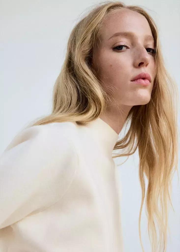 Beige Knitted Sweater With Perkins Neck, Light Beige, large image number 10