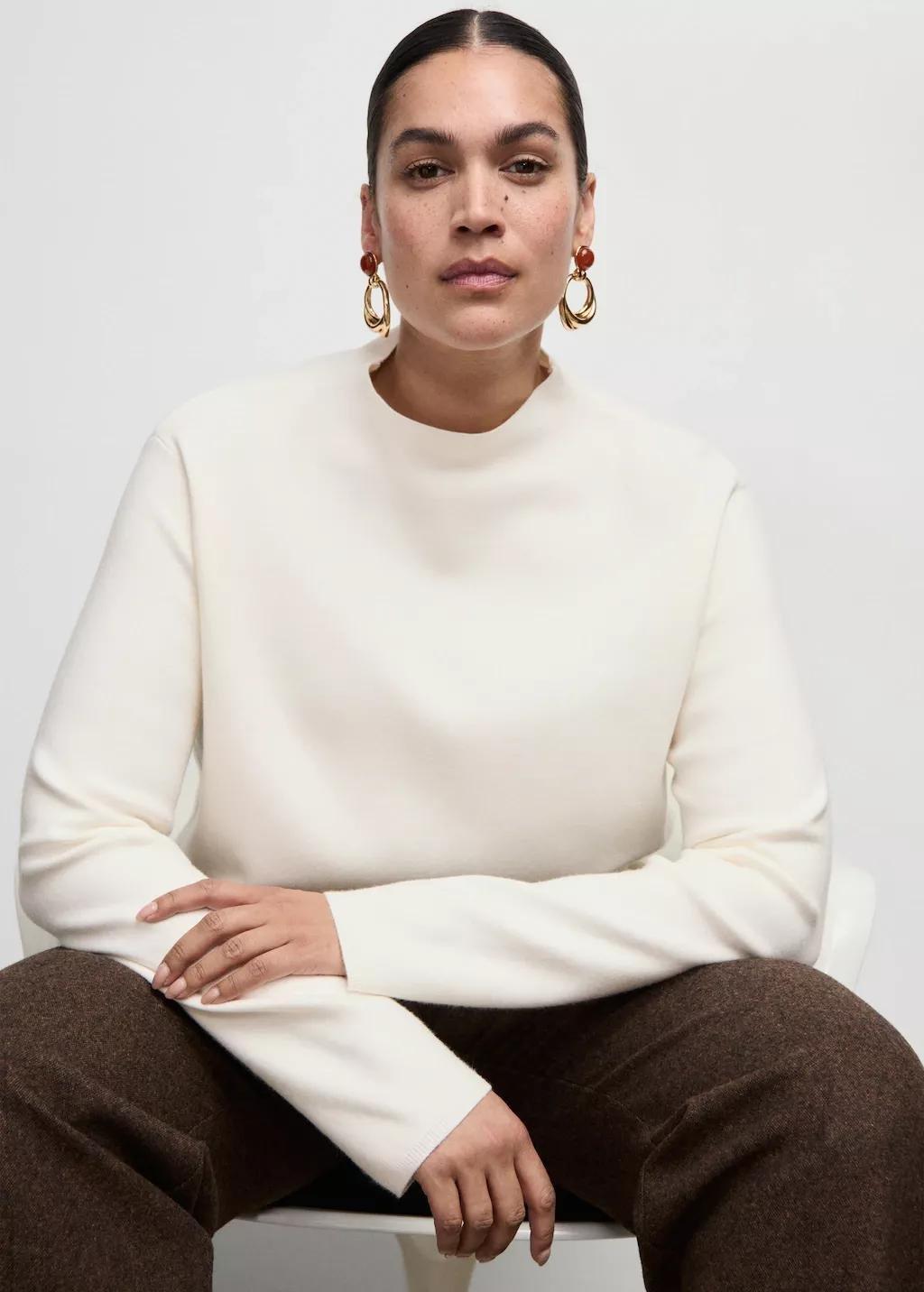 Beige Knitted Sweater With Perkins Neck, Light Beige, large image number 11