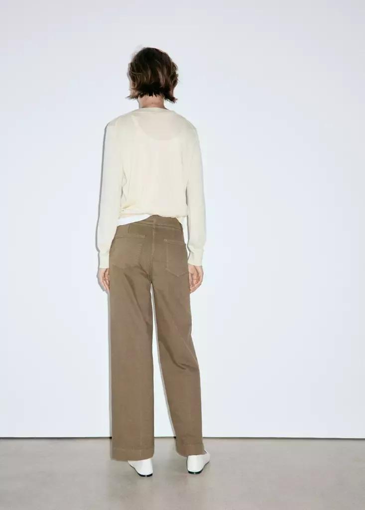 Khaki High-Waisted Wide Leg Jeans With Stitching, Beige - Khaki, medium