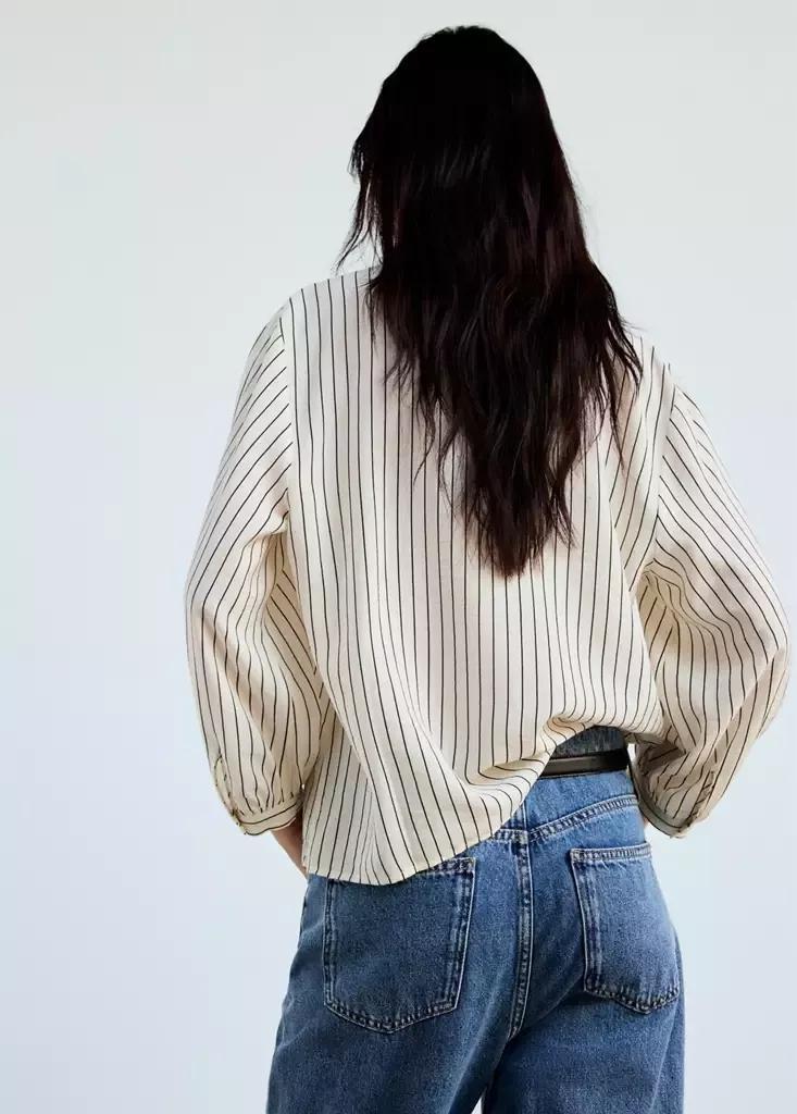Ecru Striped Blouse With Frill Detail, , large image number 2