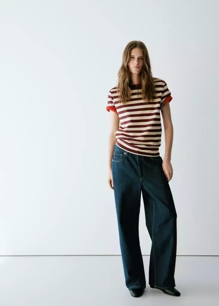 Burgundy Striped Short-Sleeved T-Shirt, Dark Red, medium