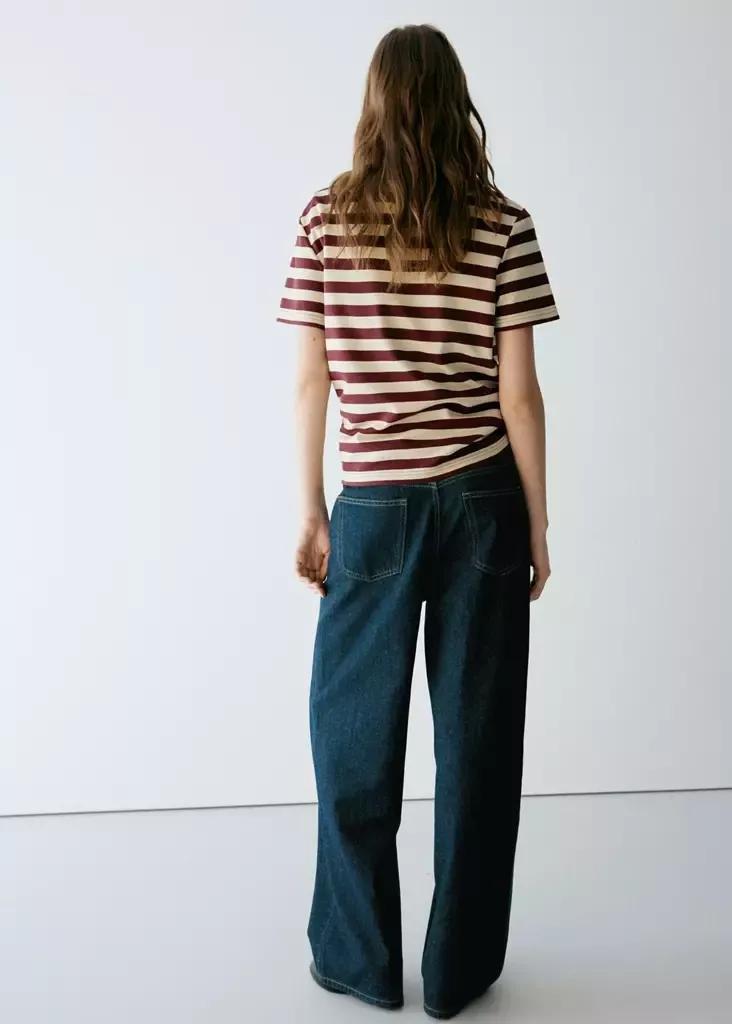 Burgundy Striped Short-Sleeved T-Shirt, Dark Red, medium