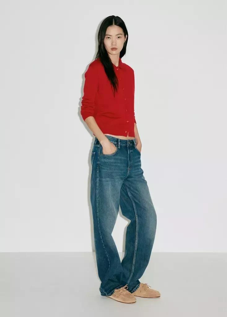 Red Cardigan With Buttons And Lapel Collar, Red, medium