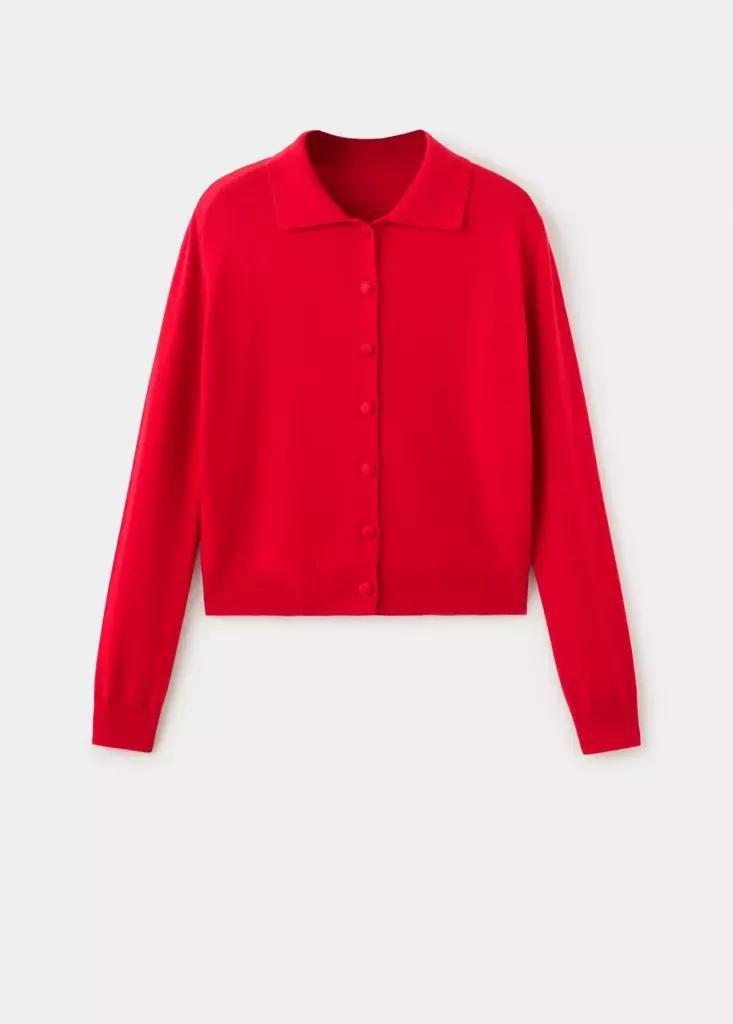 Red Cardigan With Buttons And Lapel Collar, Red, large image number 4