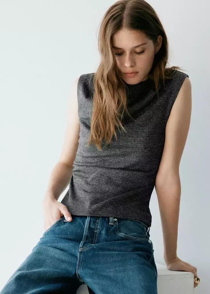 Black Printed Top With Draped Details, Black, large image number 3