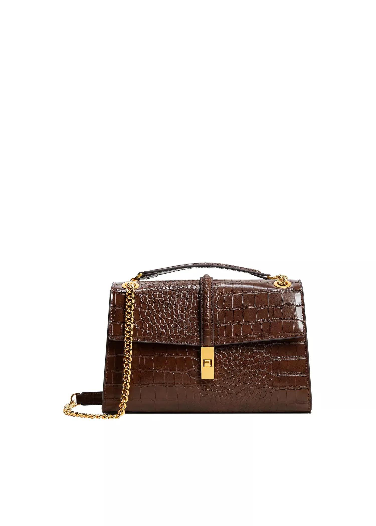Brown Crocodile Effect Chain Bag, , large image number 0