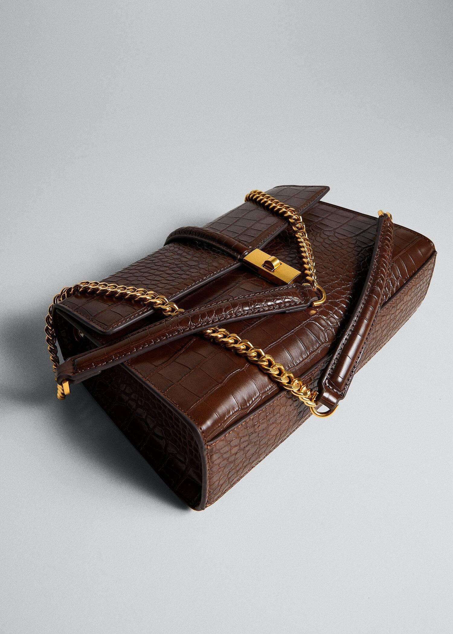 Brown Crocodile Effect Chain Bag, , large image number 4