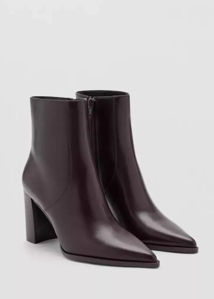 Brown Pointed Heel Ankle Boot, Dark Brown, medium