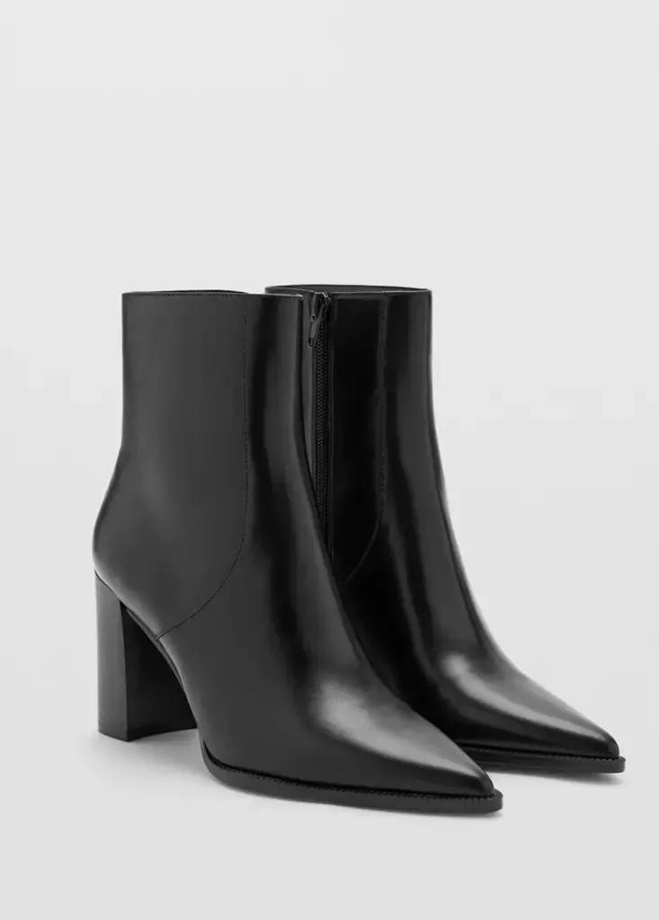 Black Pointed Heel Ankle Boot, Black, medium