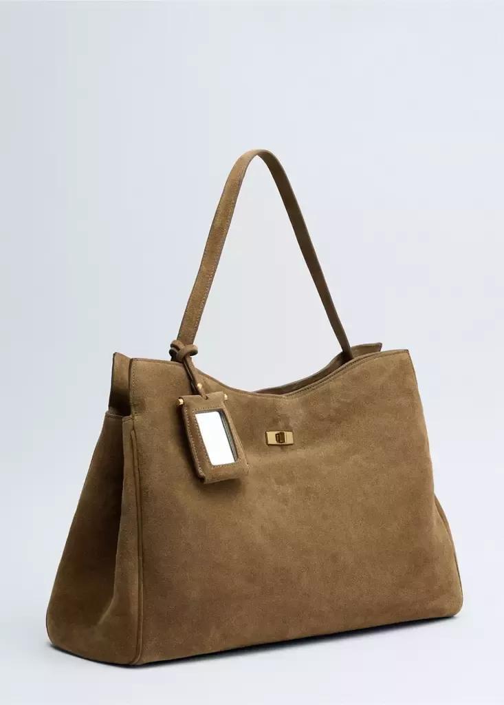Brown Leather Shopper Bag With Charm And Mirror, Medium Brown, large image number 3