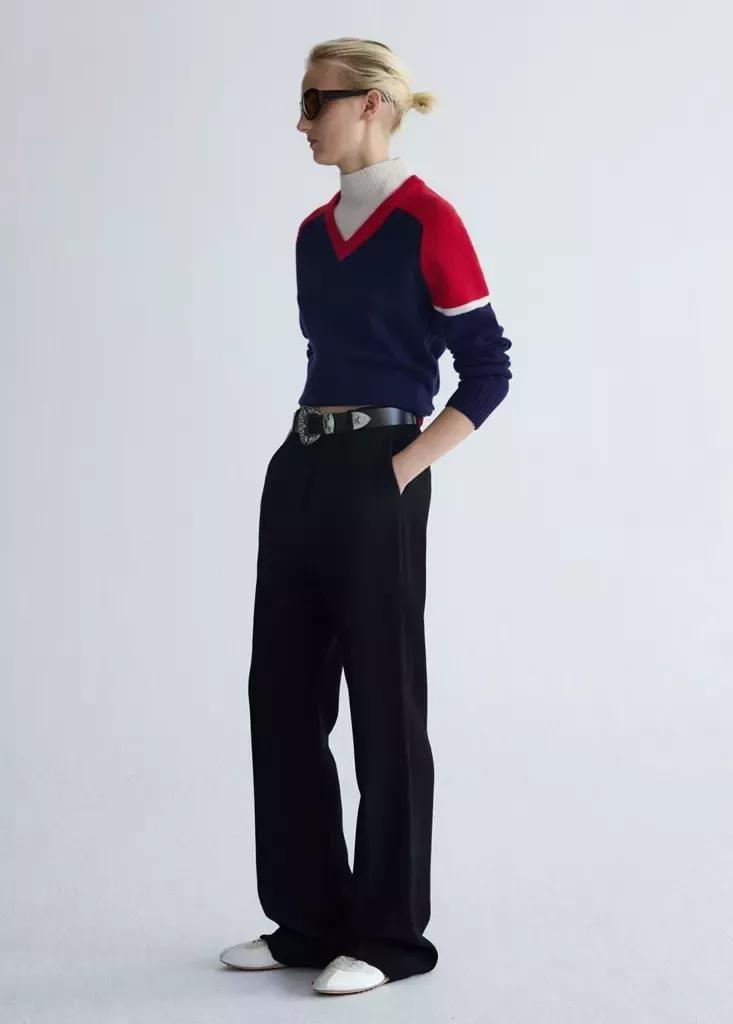 Blue Wool Jersey With Contrast Overlay, Navy, large image number 0