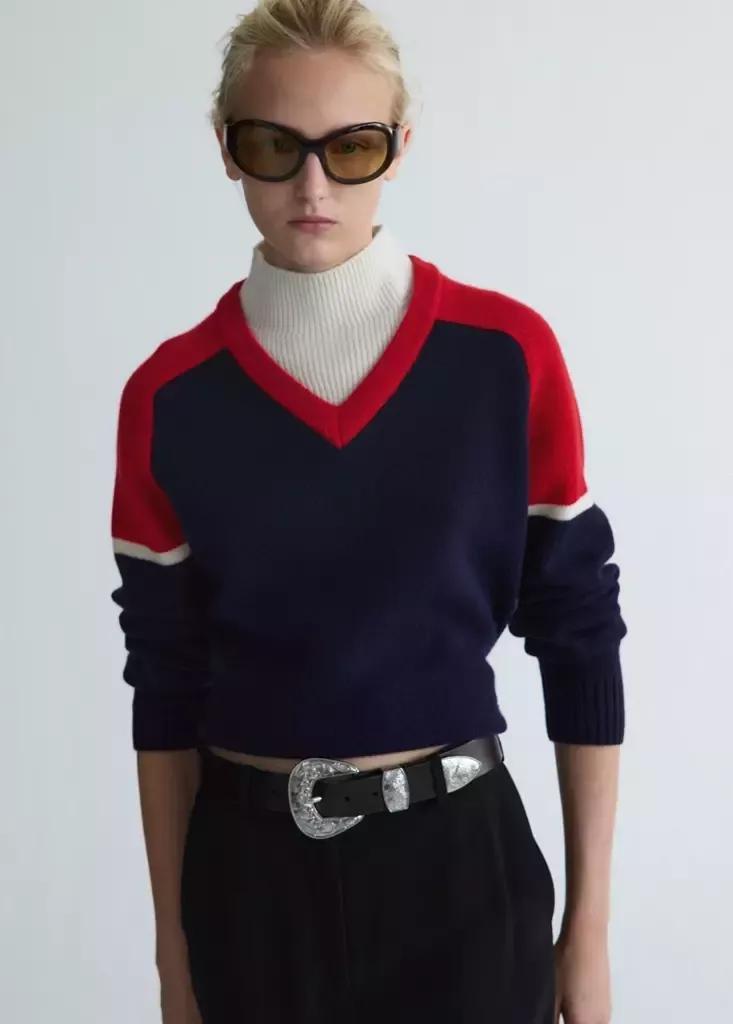 Blue Wool Jersey With Contrast Overlay, Navy, medium