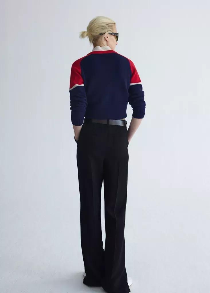 Blue Wool Jersey With Contrast Overlay, Navy, medium