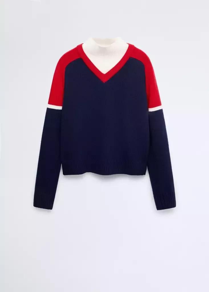 Blue Wool Jersey With Contrast Overlay, Navy, large image number 4