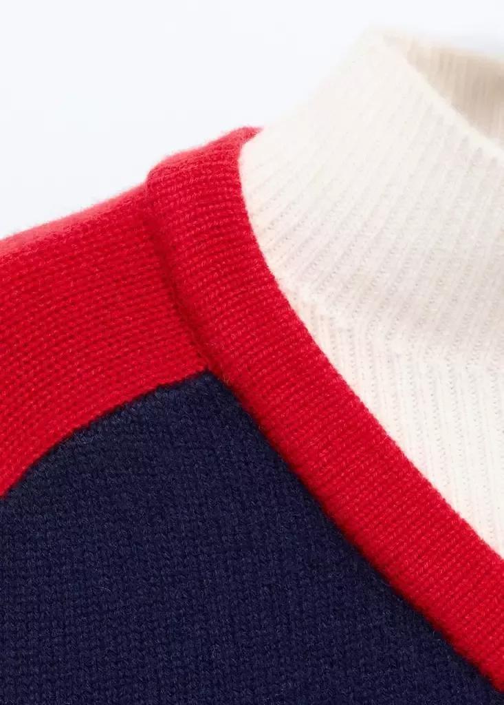 Blue Wool Jersey With Contrast Overlay, Navy, large image number 5