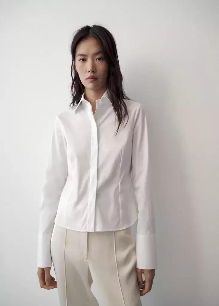 White Straight Cut Shirt, White, medium