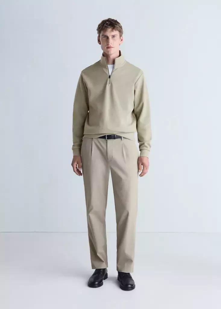 Grey Thermolite Zip-Neck Sweatshirt, Light Pastel Grey, medium