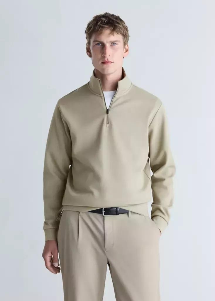 Grey Thermolite Zip-Neck Sweatshirt, Light Pastel Grey, medium