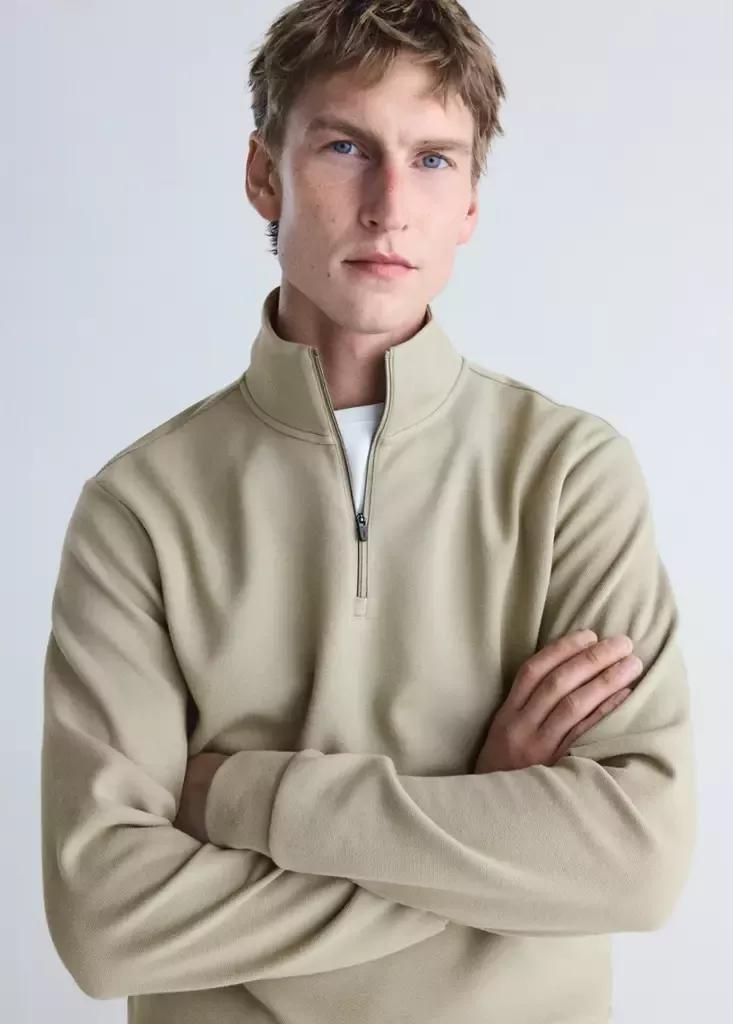 Grey Thermolite Zip-Neck Sweatshirt, Light Pastel Grey, large image number 3