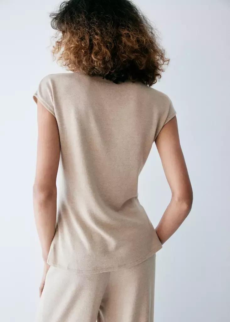 Beige Knit Top With Brooch Detail, Light Pastel Brown, large image number 2