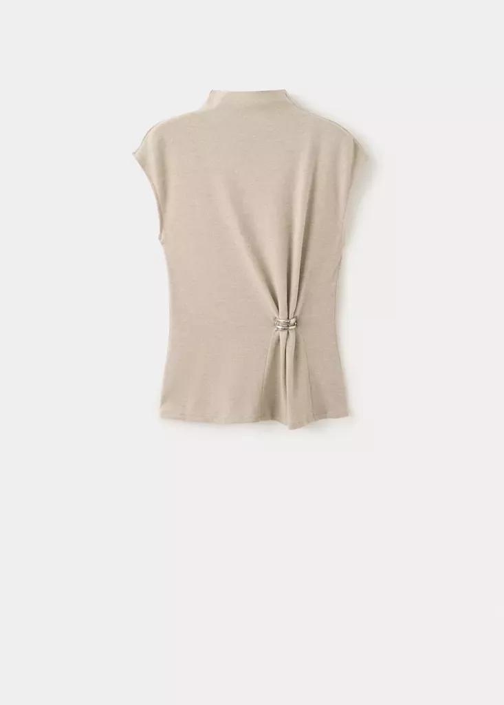 Beige Knit Top With Brooch Detail, Light Pastel Brown, large image number 4