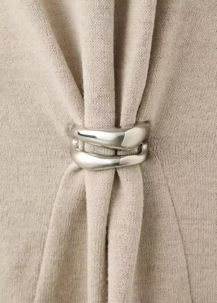 Beige Knit Top With Brooch Detail, Light Pastel Brown, large image number 5