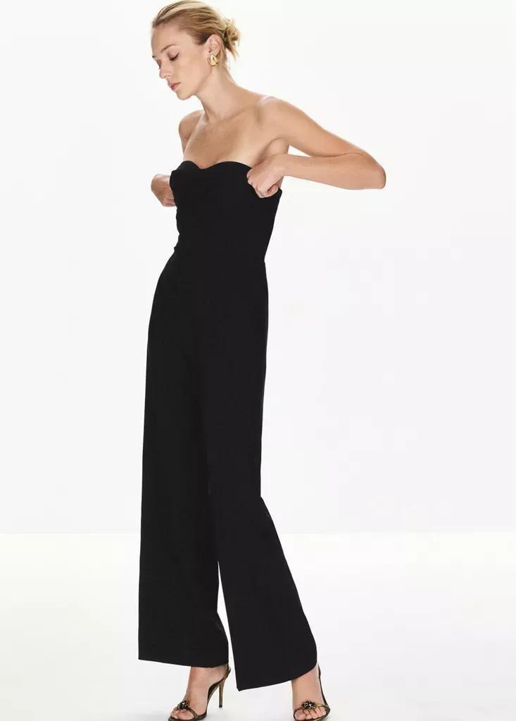 Black Strapless Ruched Jumpsuit, Black, large image number 0