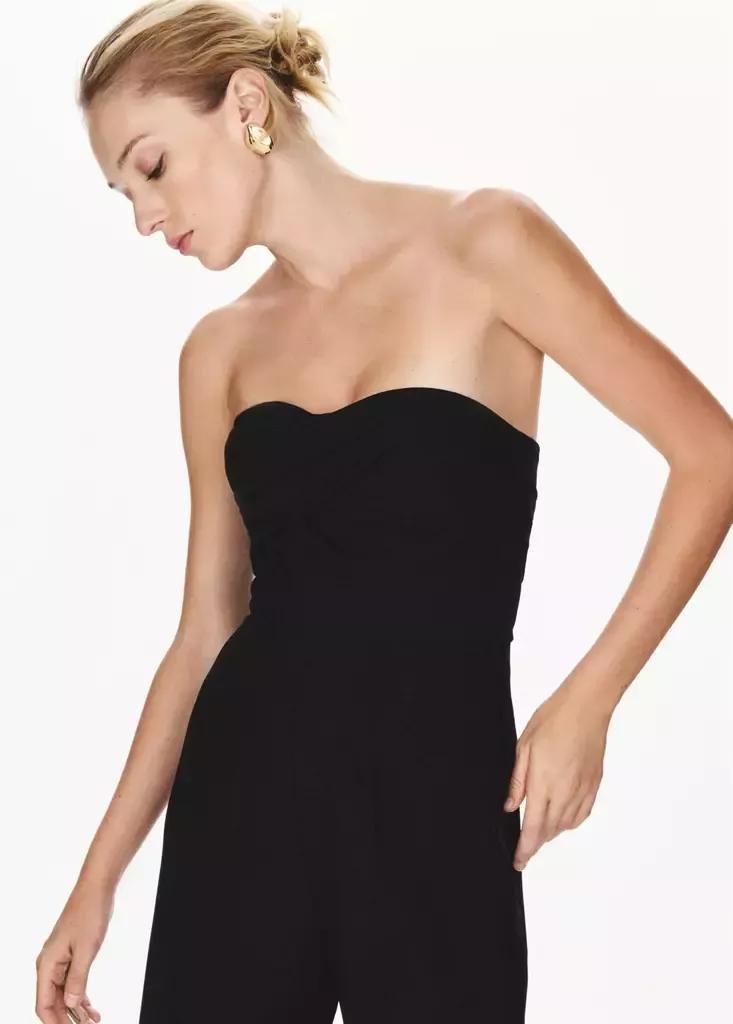 Black Strapless Ruched Jumpsuit, Black, large image number 1