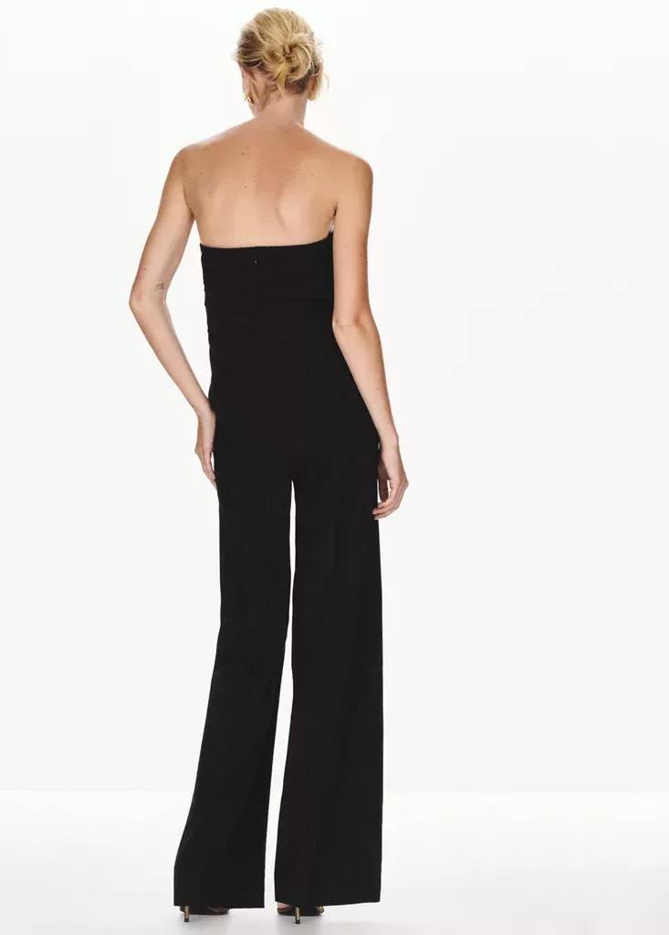 Black Strapless Ruched Jumpsuit, Black, large image number 2