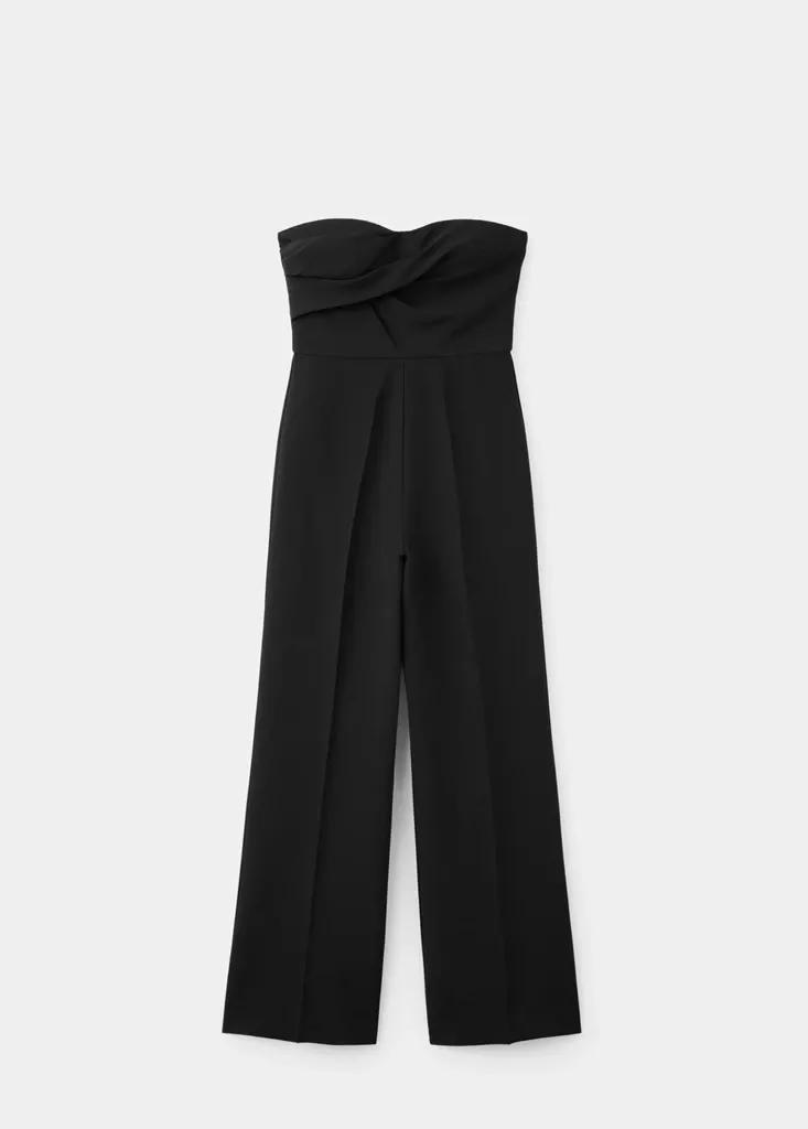 Black Strapless Ruched Jumpsuit, Black, large image number 4