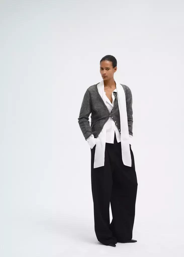Grey Fine Knit Button-Up Cardigan, Dark Grey, medium