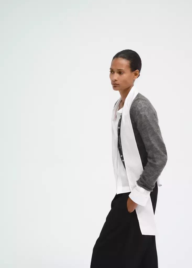 Grey Fine Knit Button-Up Cardigan, Dark Grey, large image number 3