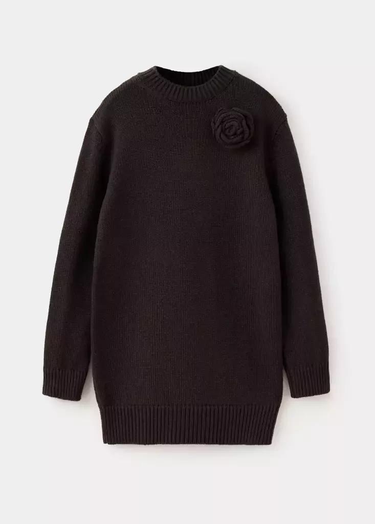 Brown Knitted Dress With Flower Detail, Dark Brown, large image number 3