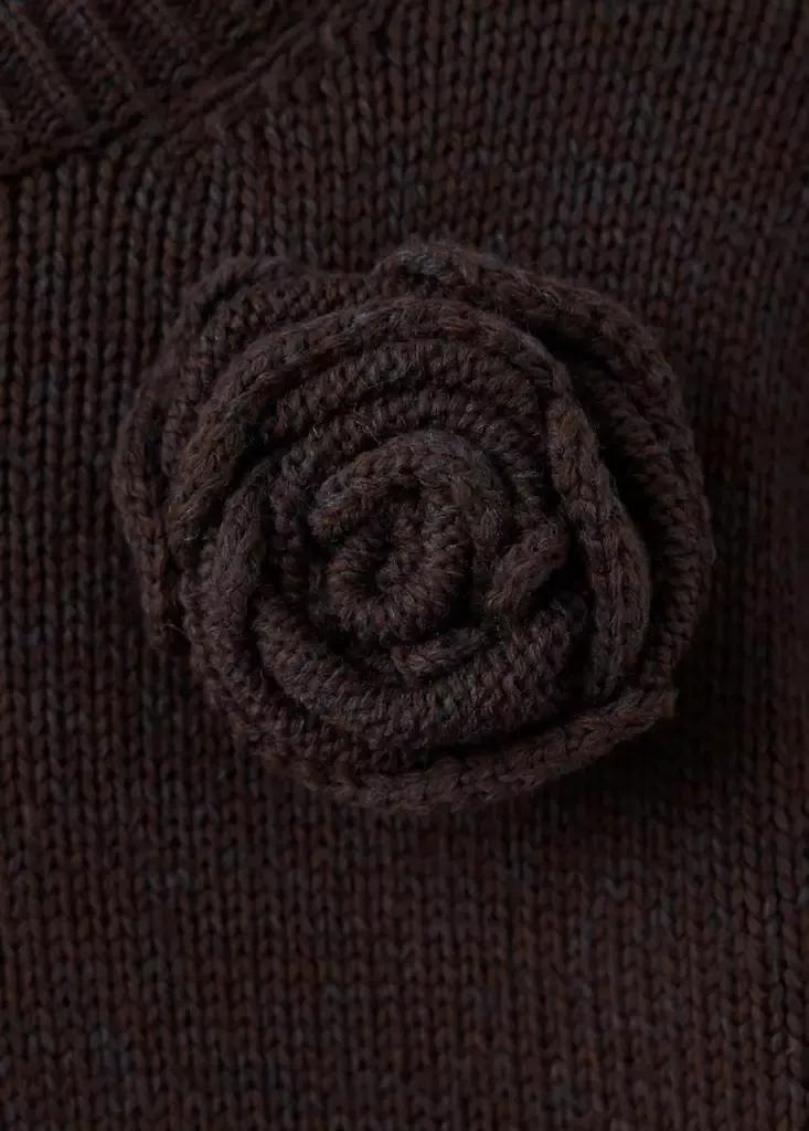 Brown Knitted Dress With Flower Detail, Dark Brown, large image number 4