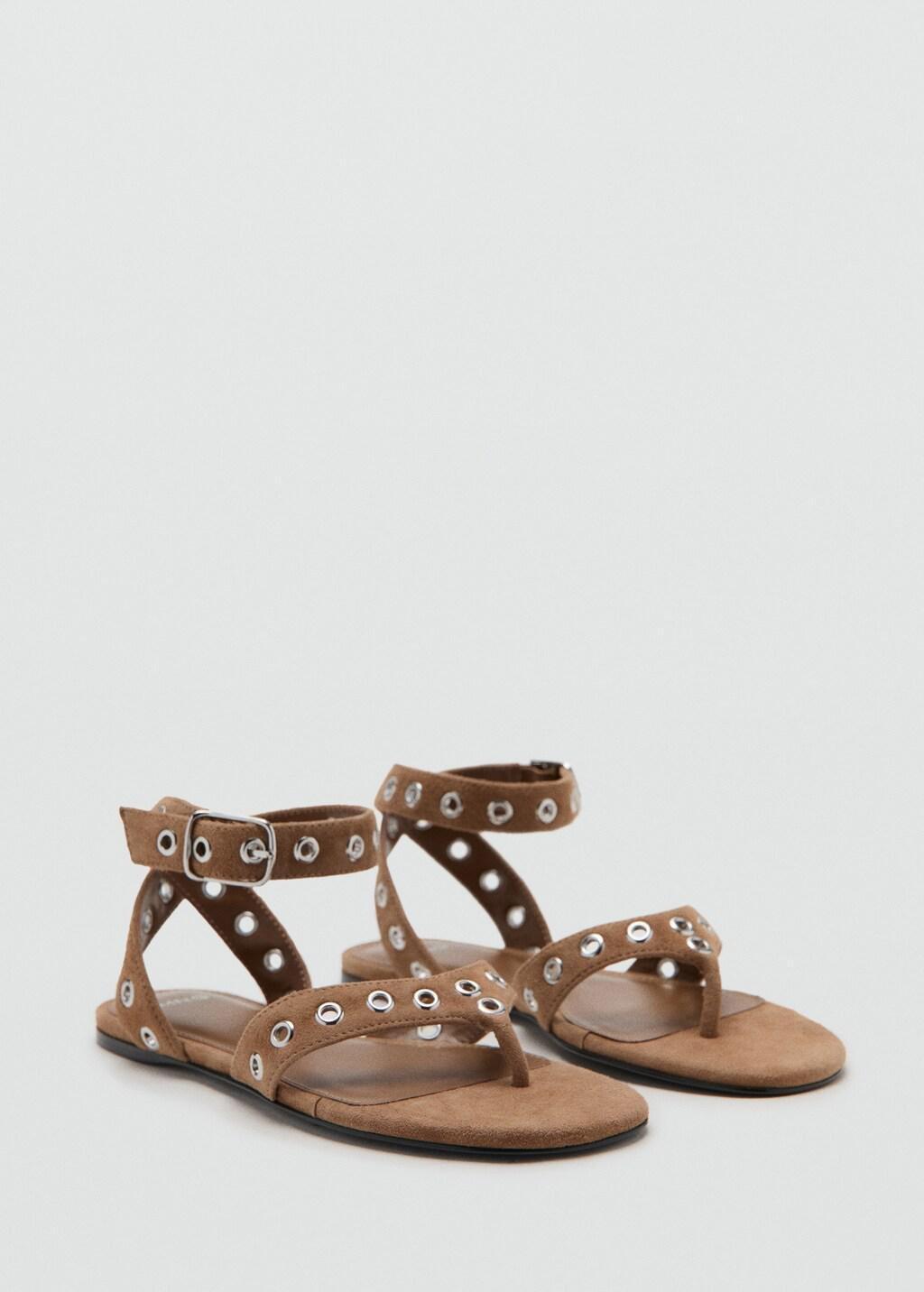 Brown Lt Pastel Leather Sandals With Eyelet Straps, 0201_07, medium