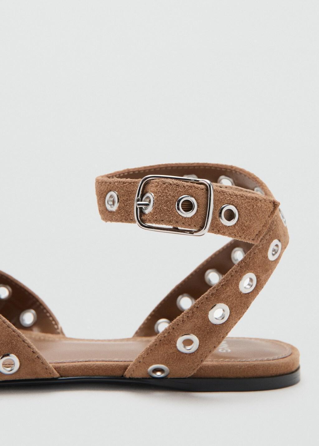 Brown Lt Pastel Leather Sandals With Eyelet Straps, 0201_07, medium