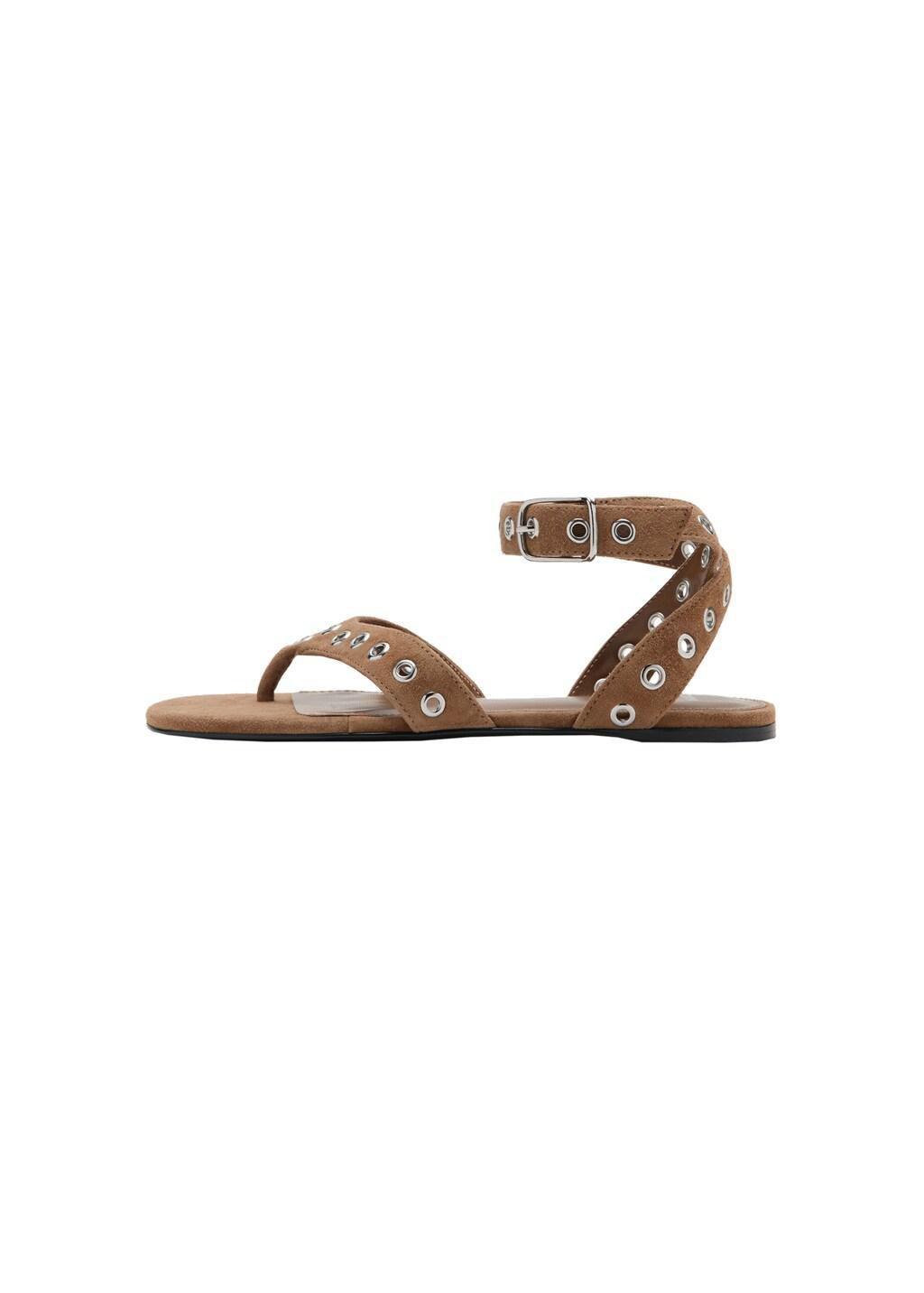 Brown Lt Pastel Leather Sandals With Eyelet Straps, 0201_07, large image number 2
