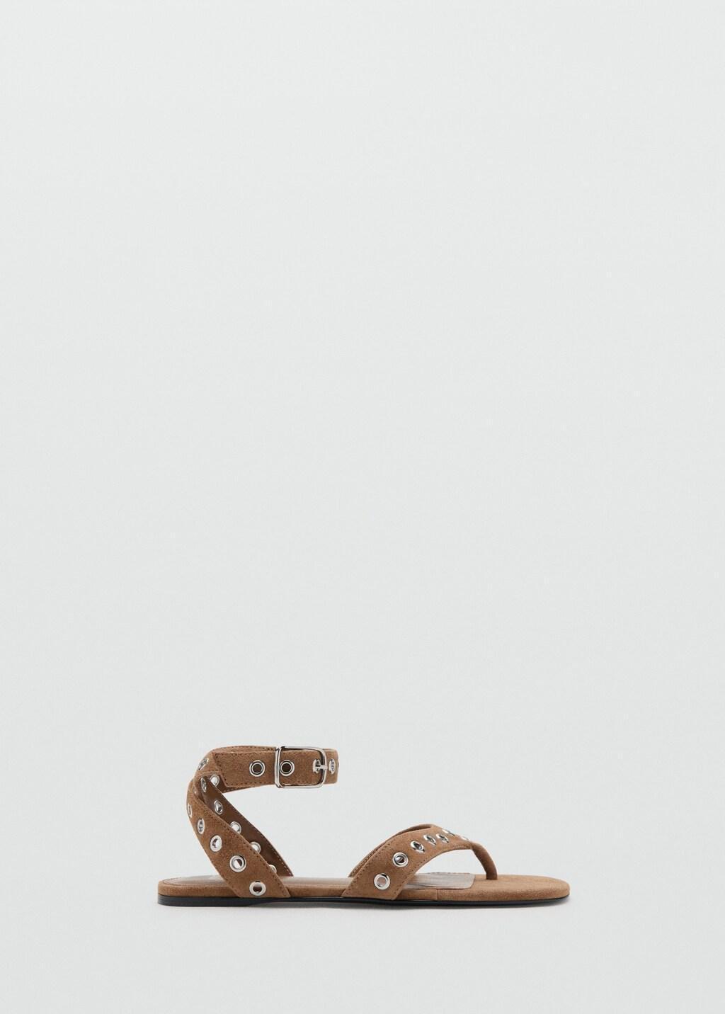 Brown Lt Pastel Leather Sandals With Eyelet Straps, Light Pastel Brown, large image number 4