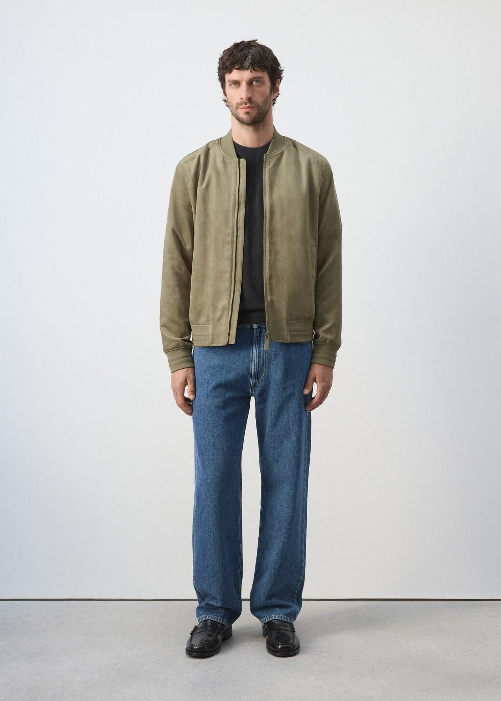 Khaki Suede-Effect Bomber Jacket, Beige - Khaki, large image number 0