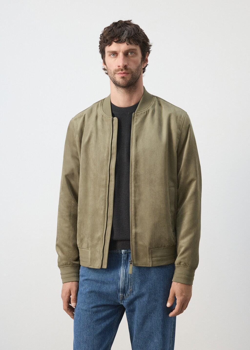 Khaki Suede-Effect Bomber Jacket, Beige - Khaki, large image number 3