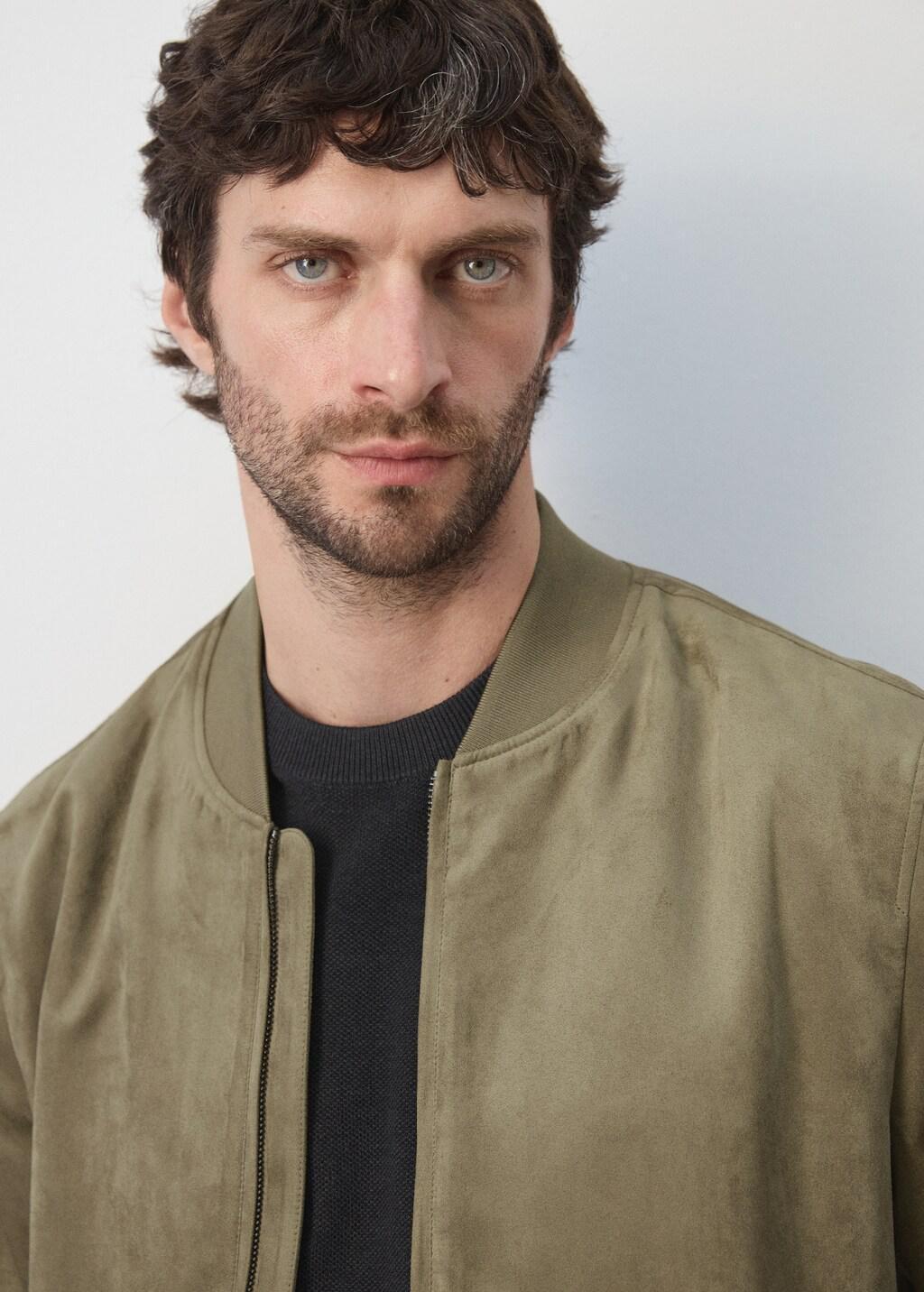 Khaki Suede-Effect Bomber Jacket, Beige - Khaki, large image number 4