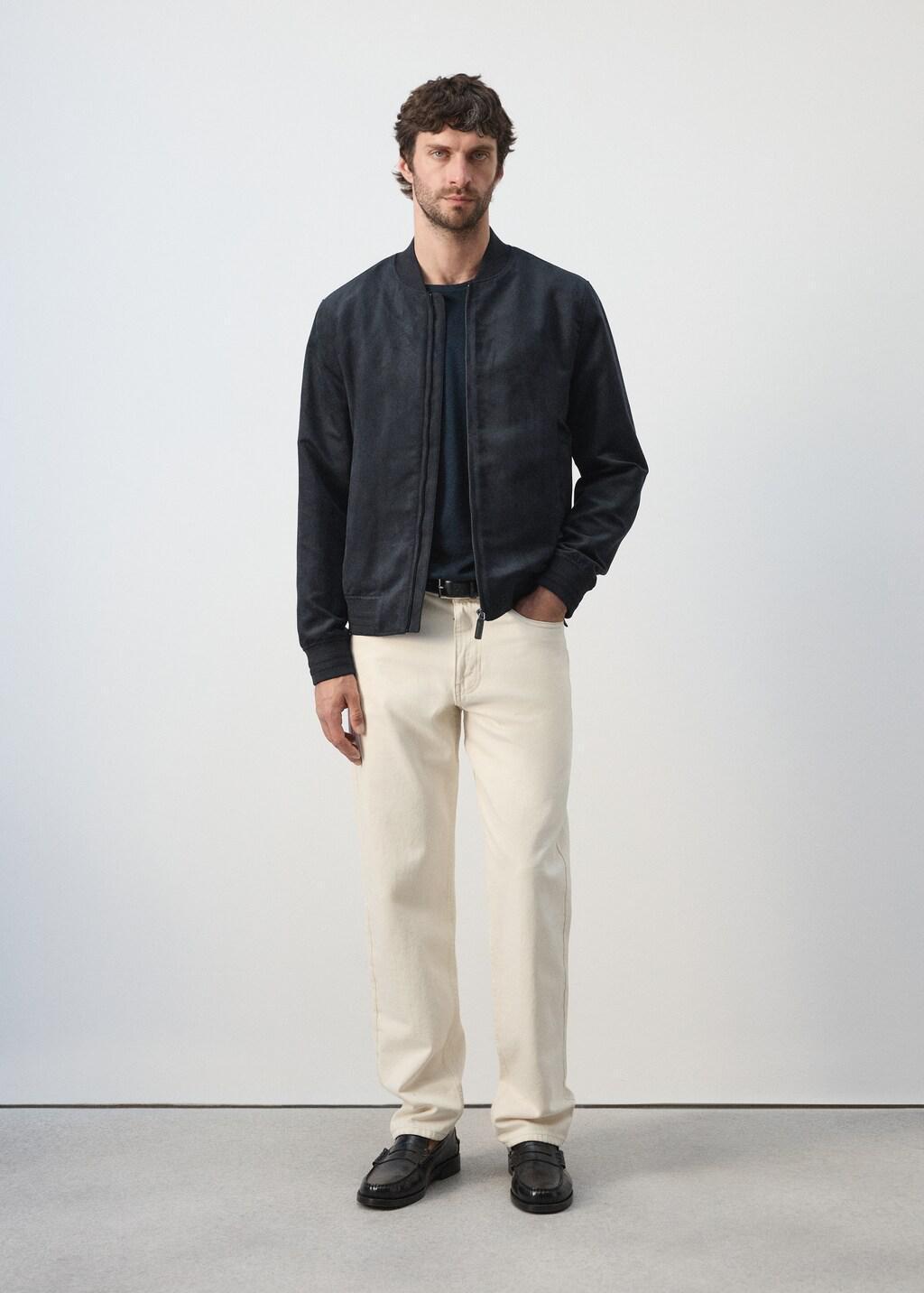 Navy Suede-Effect Bomber Jacket, Navy, large image number 0
