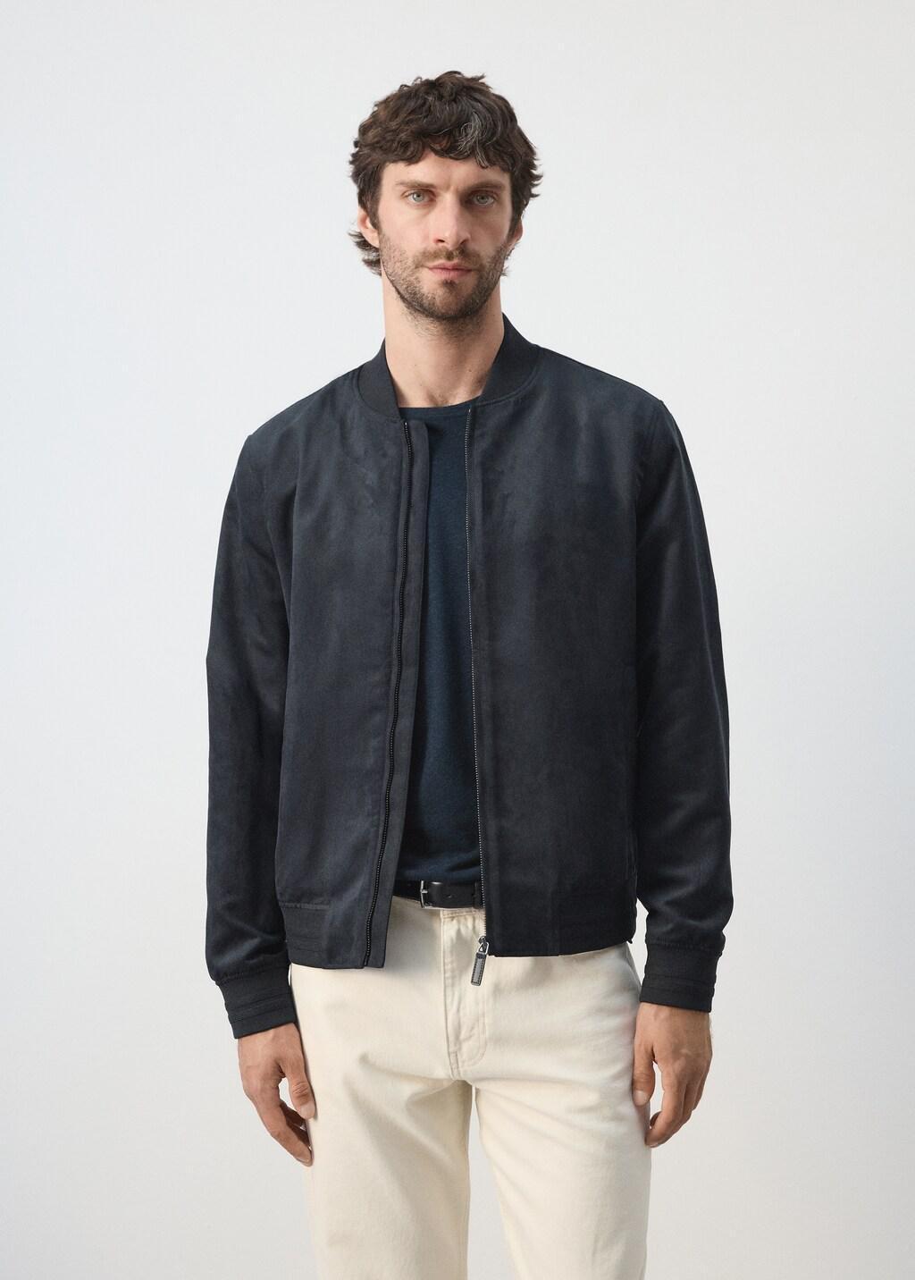 Navy Suede-Effect Bomber Jacket, Navy, large image number 3