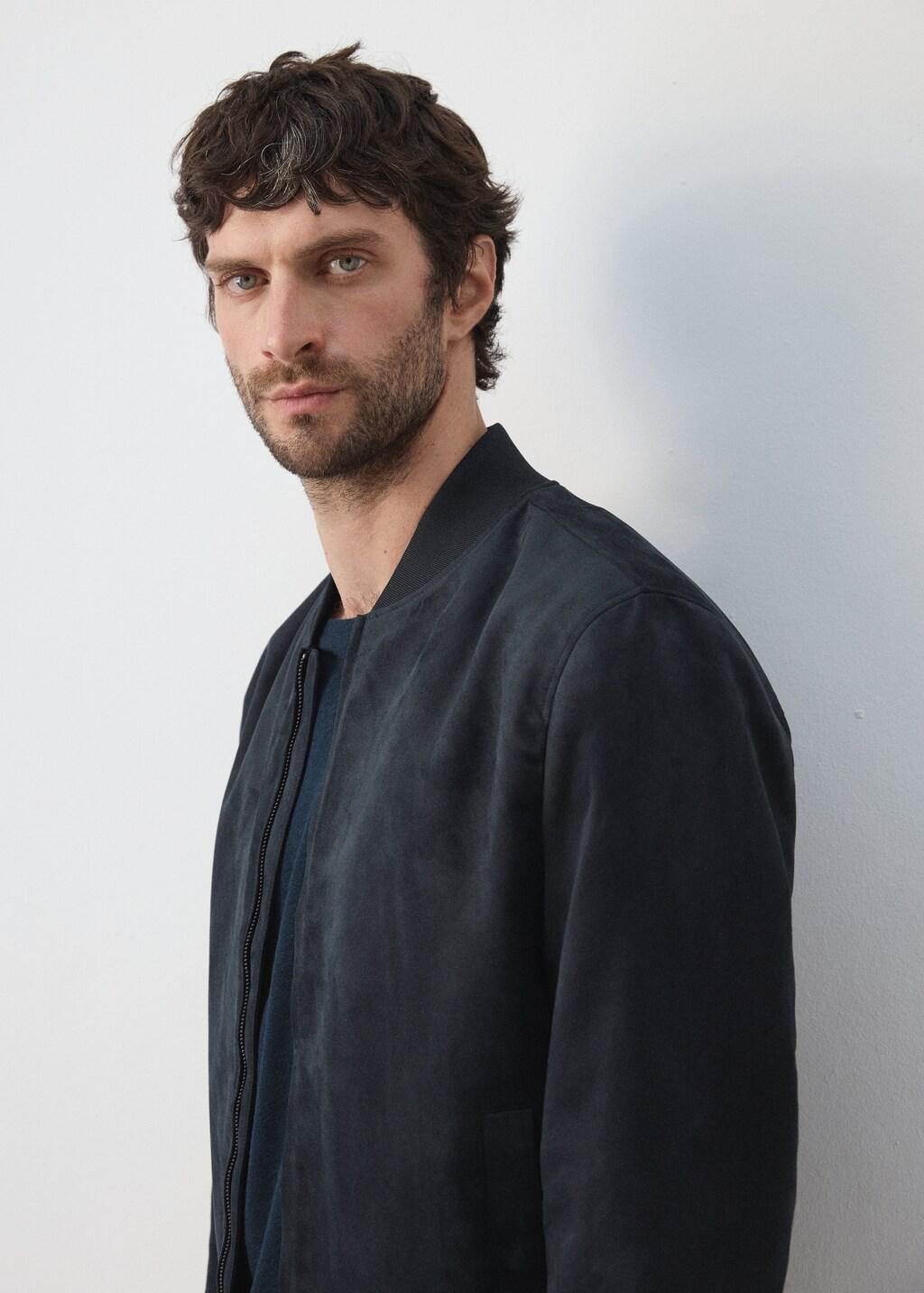 Navy Suede-Effect Bomber Jacket, Navy, large image number 4