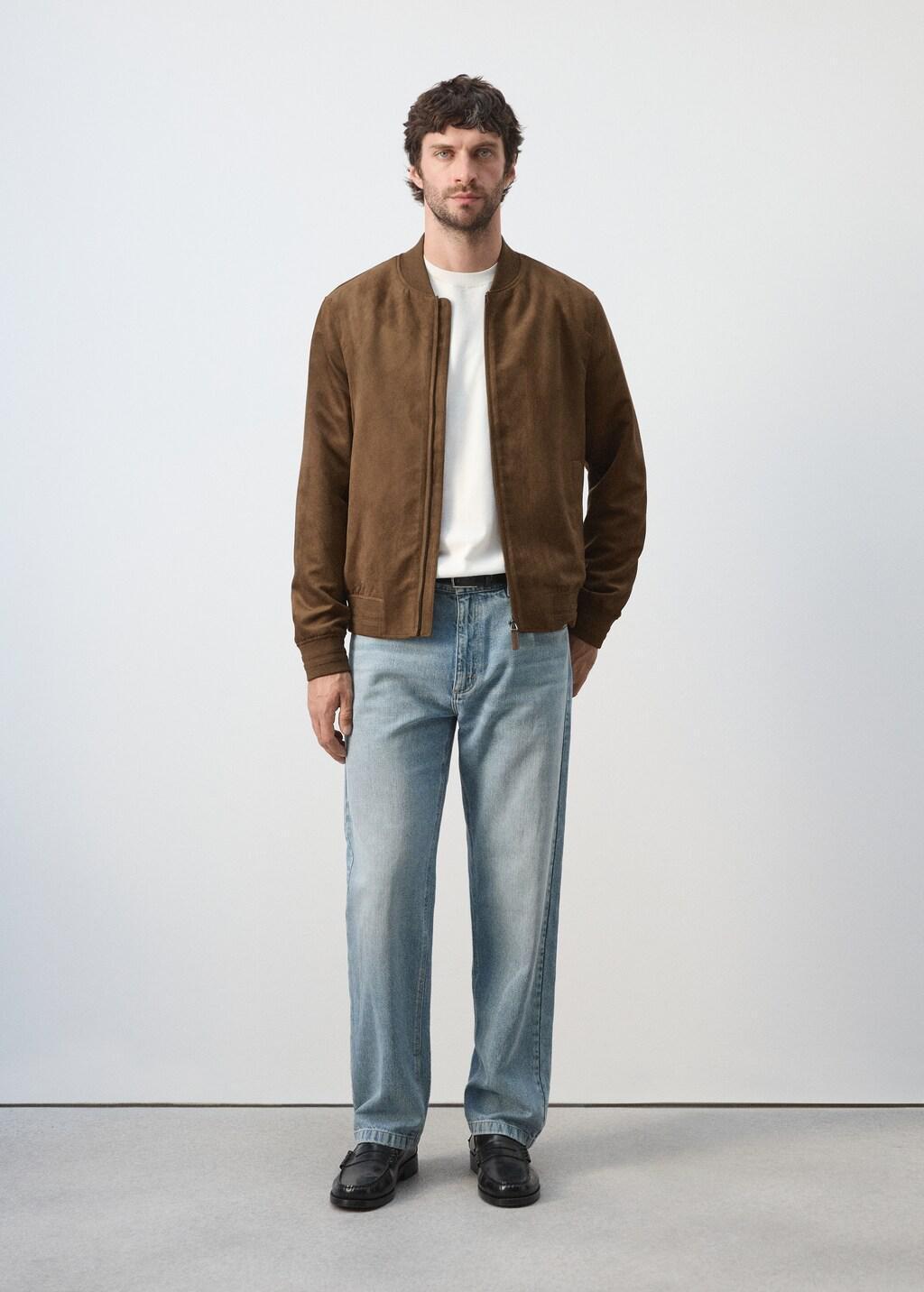 Brown Suede-Effect Bomber Jacket, Dark Brown, large image number 0