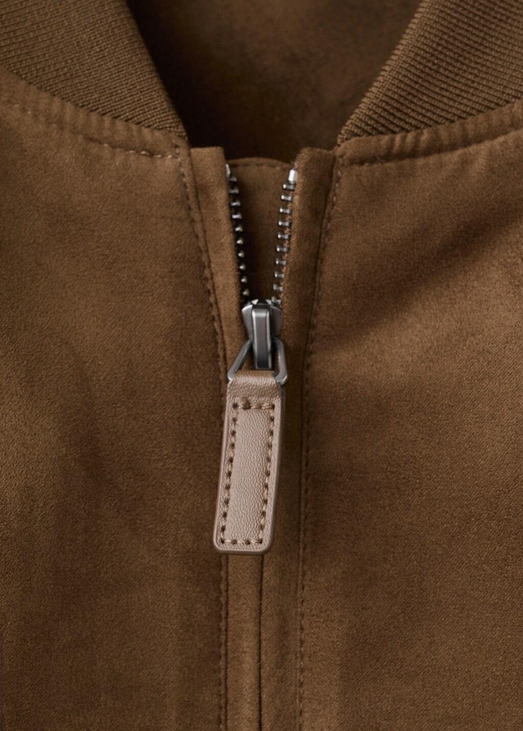 Brown Suede-Effect Bomber Jacket, Dark Brown, large image number 1