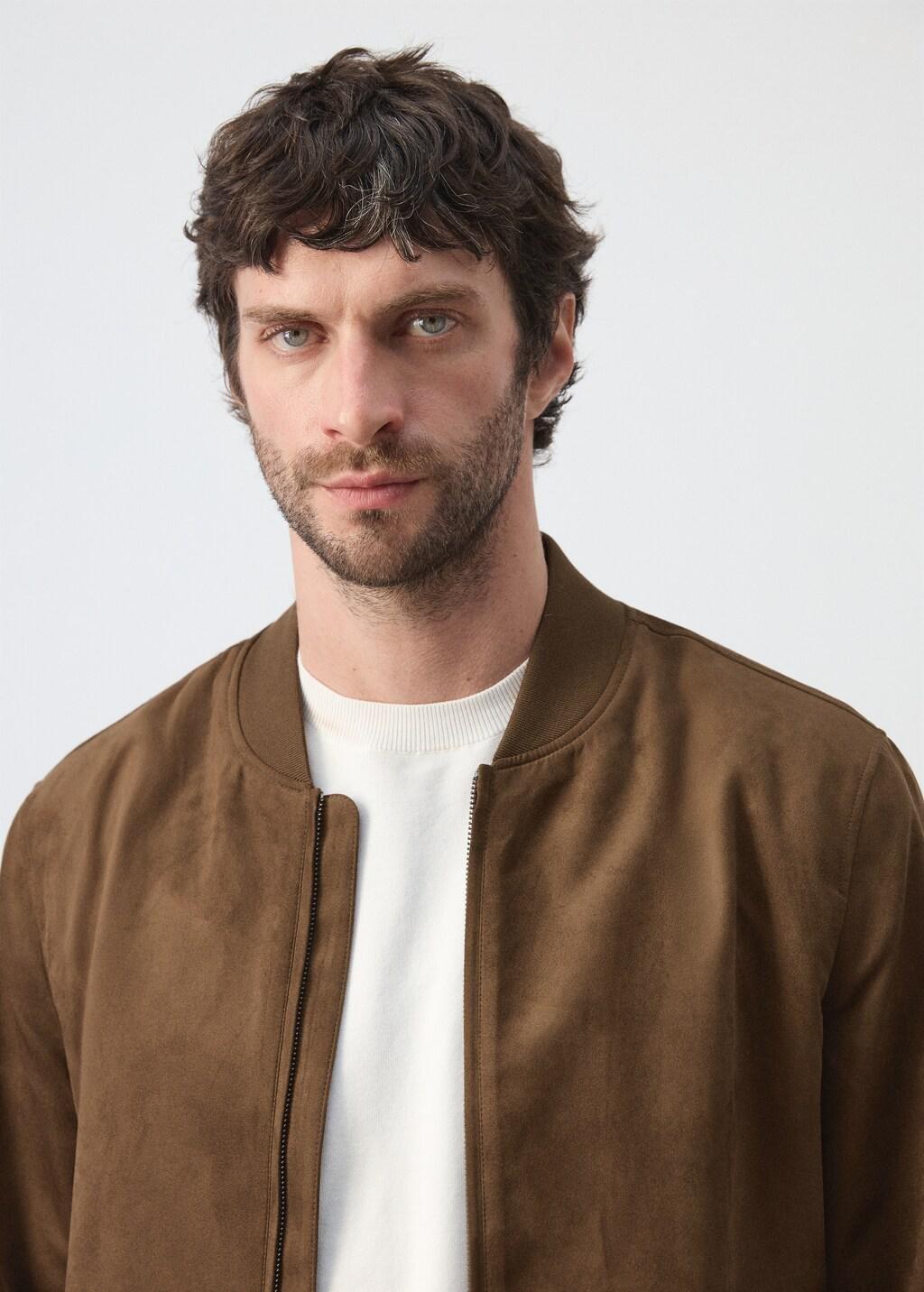 Brown Suede-Effect Bomber Jacket, Dark Brown, large image number 4